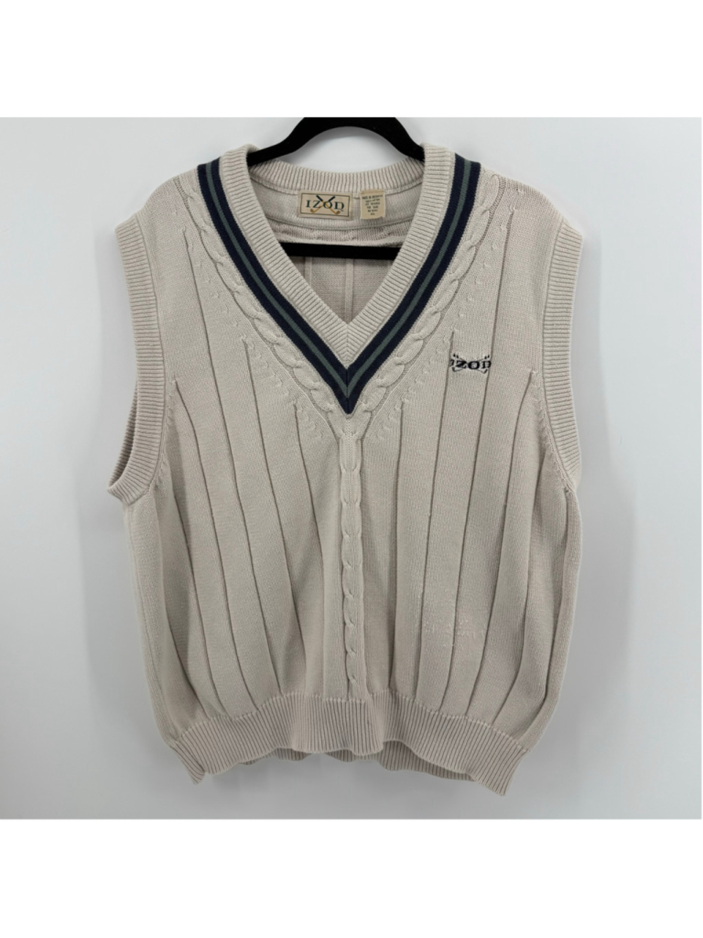 Men's‎ Vintage Izod Cable Knit Golf Sweater Vest XL Beige and Navy
